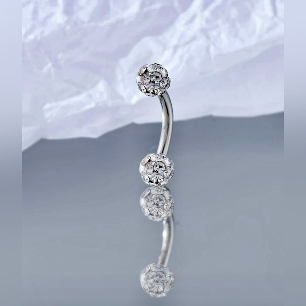16g 1pc Stainless Steel Rhinestone Eyebrow /Lip Ring NWT - Picture 4 of 9